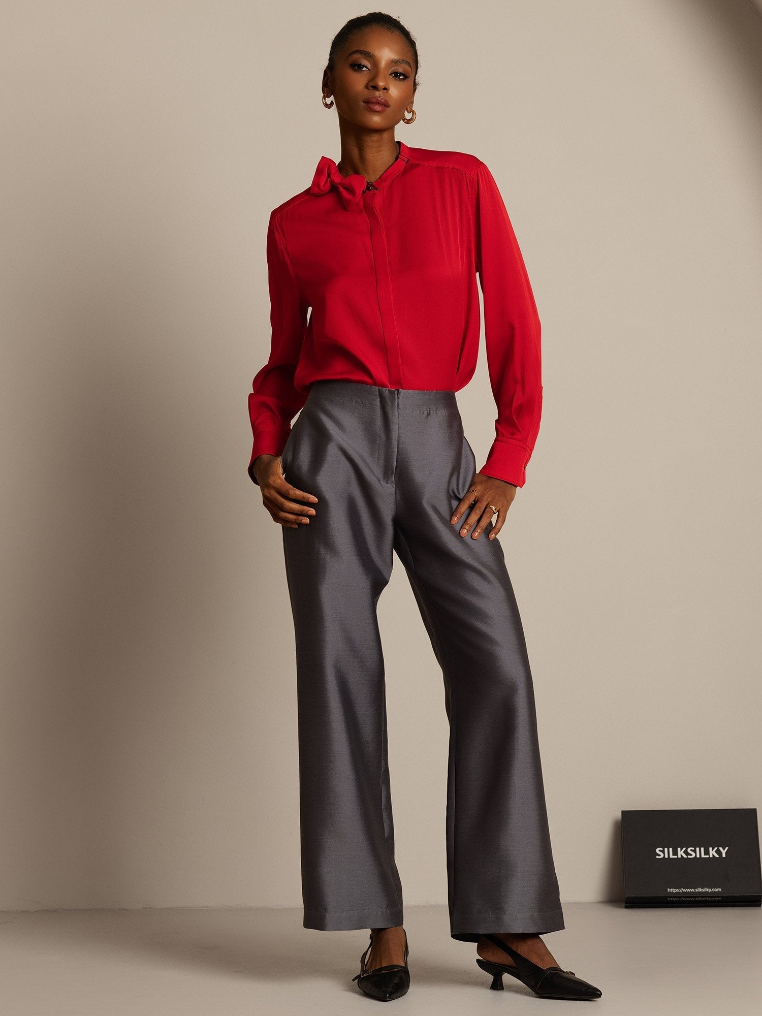 [Gray] SilkSilky  32Momme Silk Womens Pants 005,