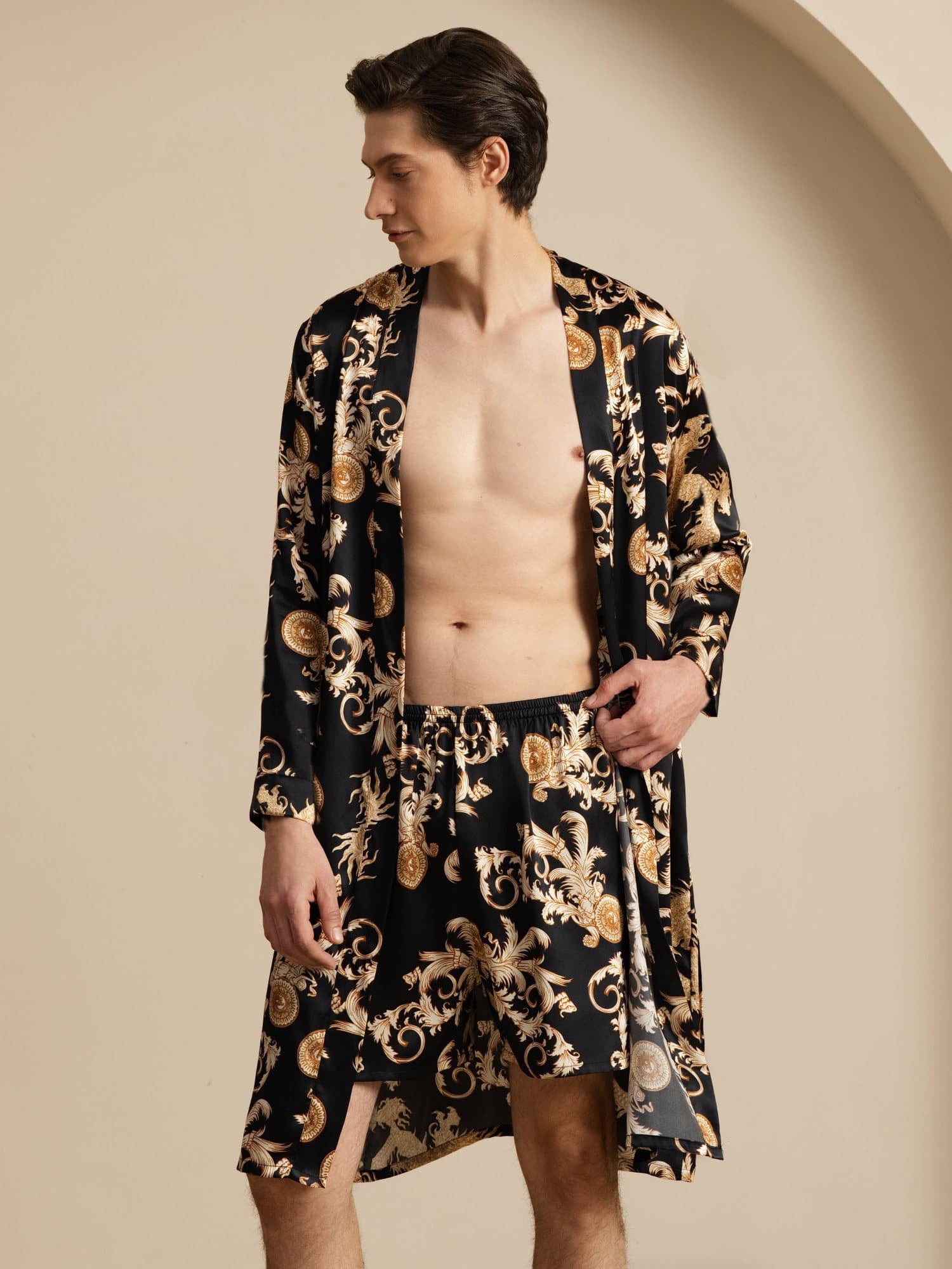 [Black Dragon] SilkSilky  Long Sleeve Men's Pajamas 002