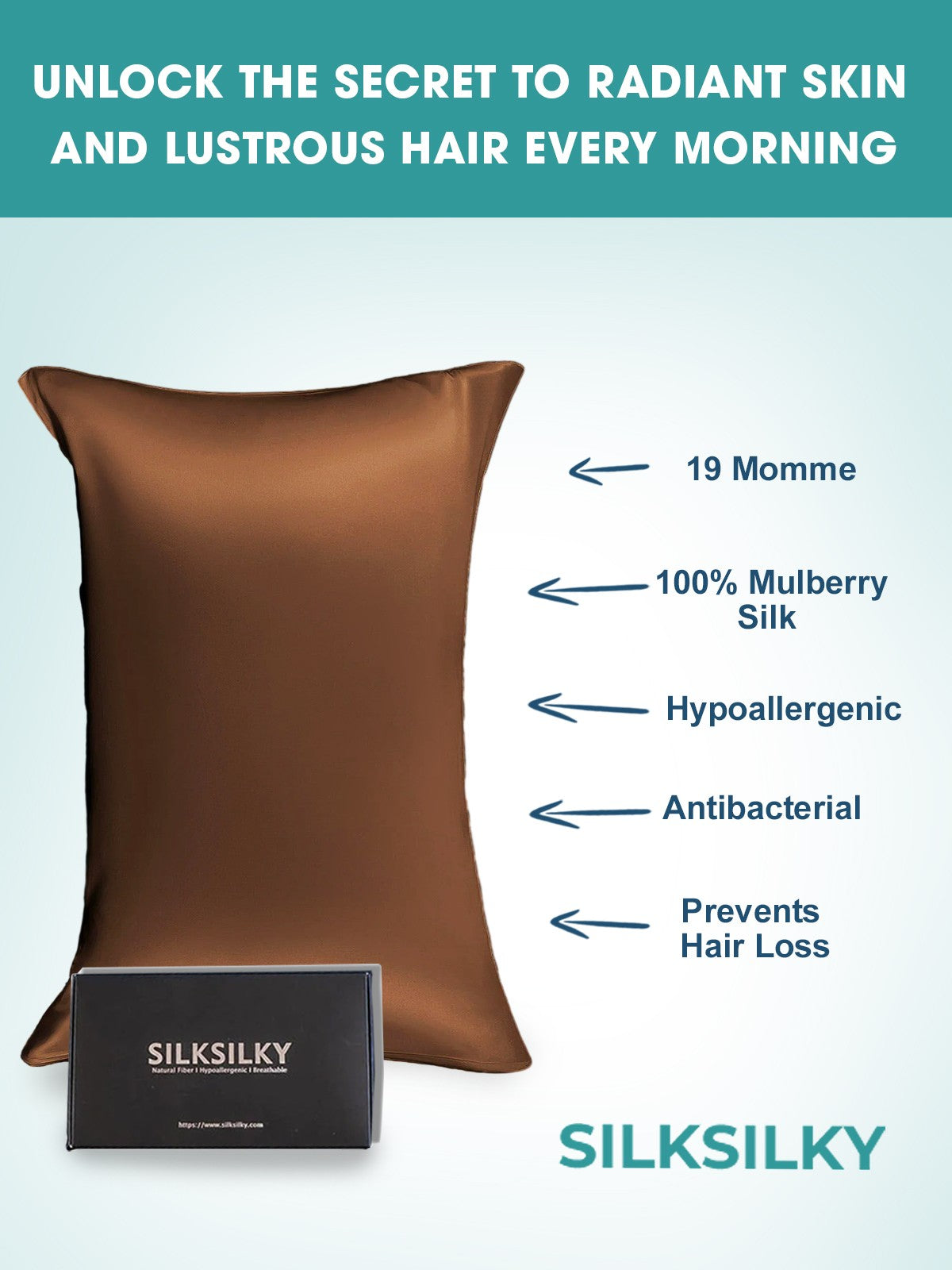 SilkSilky  19Momme Pure Silk Pillowcase Coffee 002