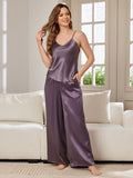 SilkSilky US Pure Silk Sleeveless V Neck Camisole Set PurpleGray 001