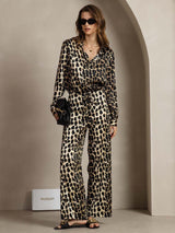 [Leopard] SilkSilky  19Momme Silk Lapel Collar Women''s Outfit Sets 005