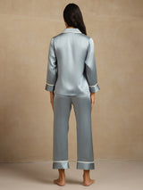[Grayish Blue] SilkSilky  Long Sleeve Notch Collar Women's Pajamas 002