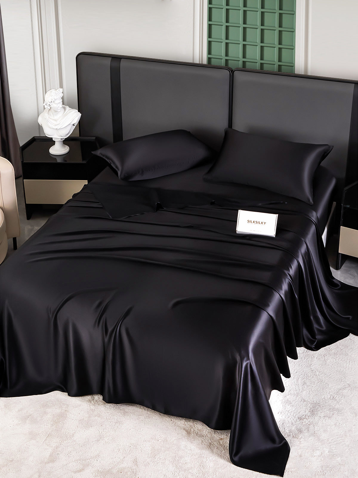 SilkSilky US 25Momme Pure Silk Bedding Set Black 004