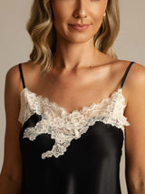 [Black] SilkSilky  Spaghetti Strap V Neck Camisole Set 004