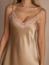 [Champagne] SilkSilky Spaghetti Strap V Neck Nightgown 008