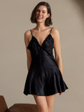 SilkSilky  Pure Silk Deep V Neck Dress Black 005