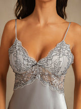 [Grayish Blue] SilkSilky  Spaghetti Strap V Neck Nightgown 007