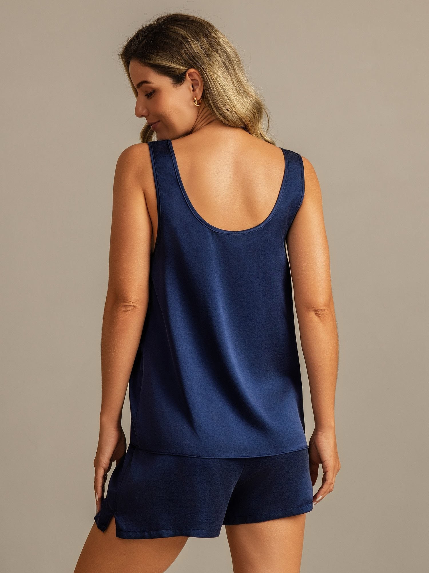 [DarkBlue] SilkSilky 19Momme Silk U Neck Women's Pajamas 002