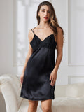 SilkSilky US Pure Silk Sleeveless V Neck Nightgown Black 005