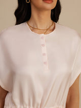 [Pink] SilkSilky 18Momme Silk Satin Surah Cap Sleeve Henley Neck Dress 004