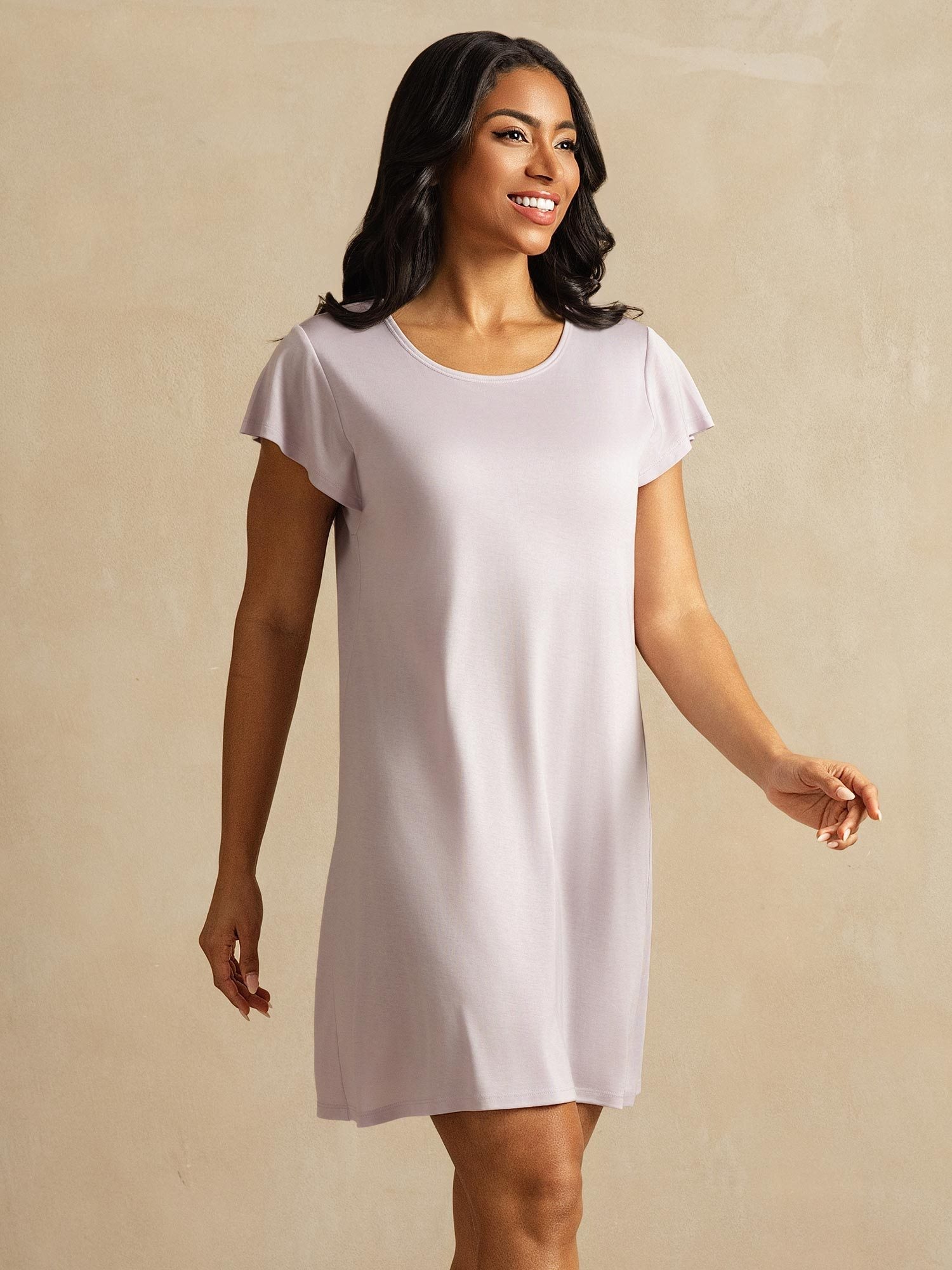 [Lavender] SilkSilky  Pure Silk Round Neck Nightgown 003