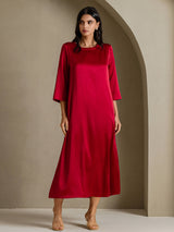 [Wine] SilkSilky 3/4 Sleeve Round Neck Dress 006