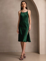 [Dark Green] SilkSilky  Spaghetti Strap Scoop Neck Dress 001