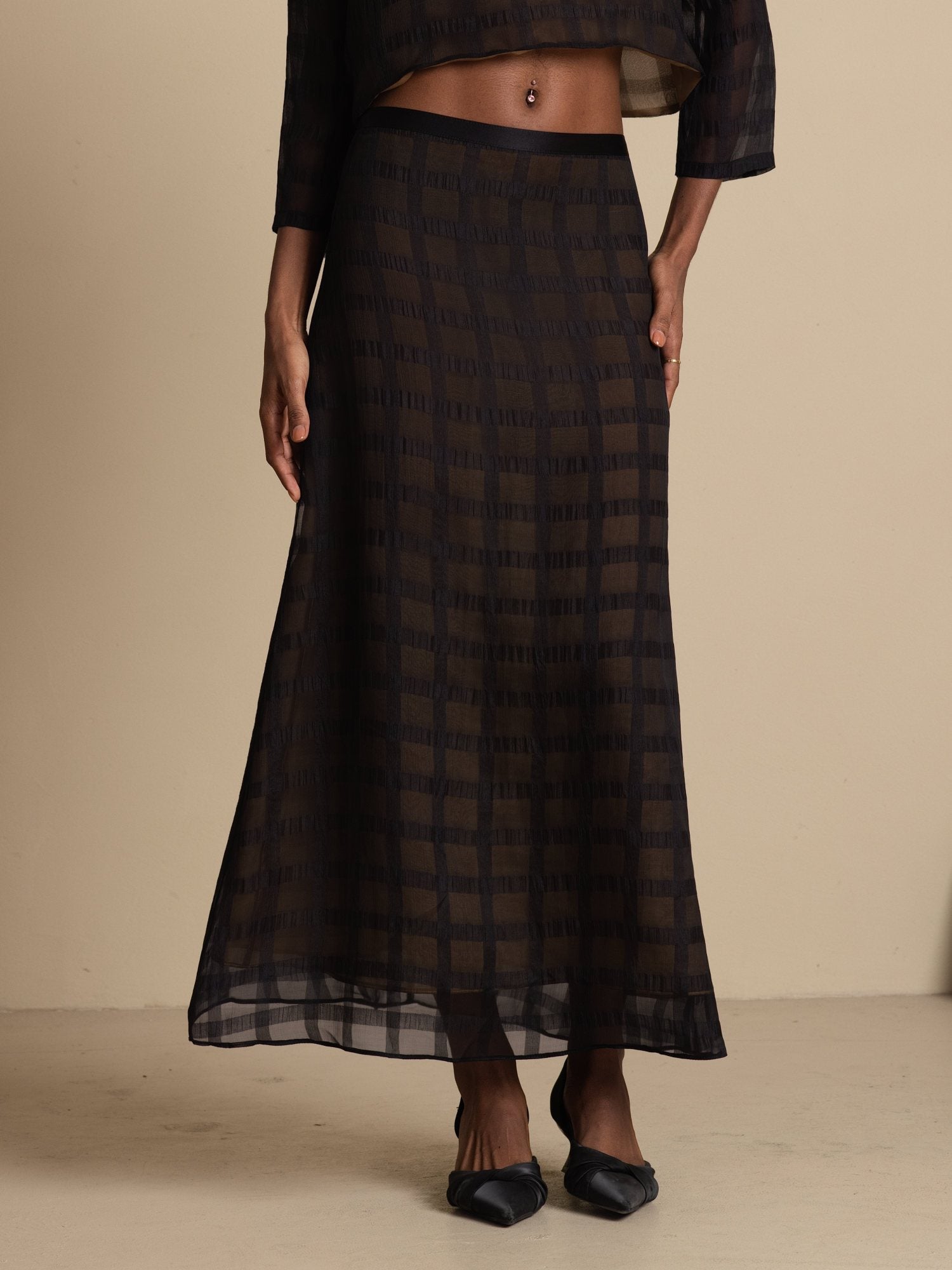 [Black] SilkSilky Pure Silk Skirt 003