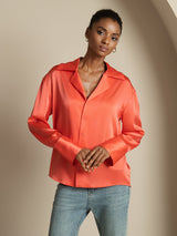 [Imperial Red] SilkSilky  19Momme Long Sleeve Notch Collar Women's Shirt 006