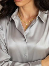 [Light Gray] SilkSilky  19Momme Stretch Silk Charmeuse Long Sleeve Lapel Collar Women's Shirt 006