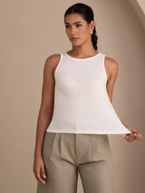 [White] SilkSilky Sleeveless Round Neck Camisole Top 004