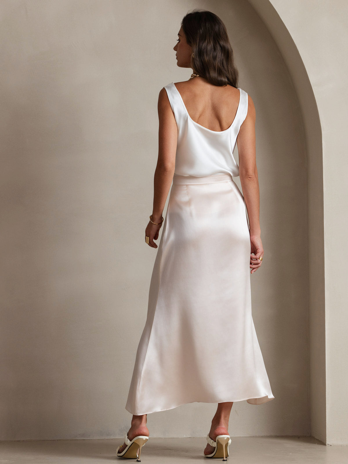 [White] SilkSilky  Pure Silk Wrap Camisole Top 004
