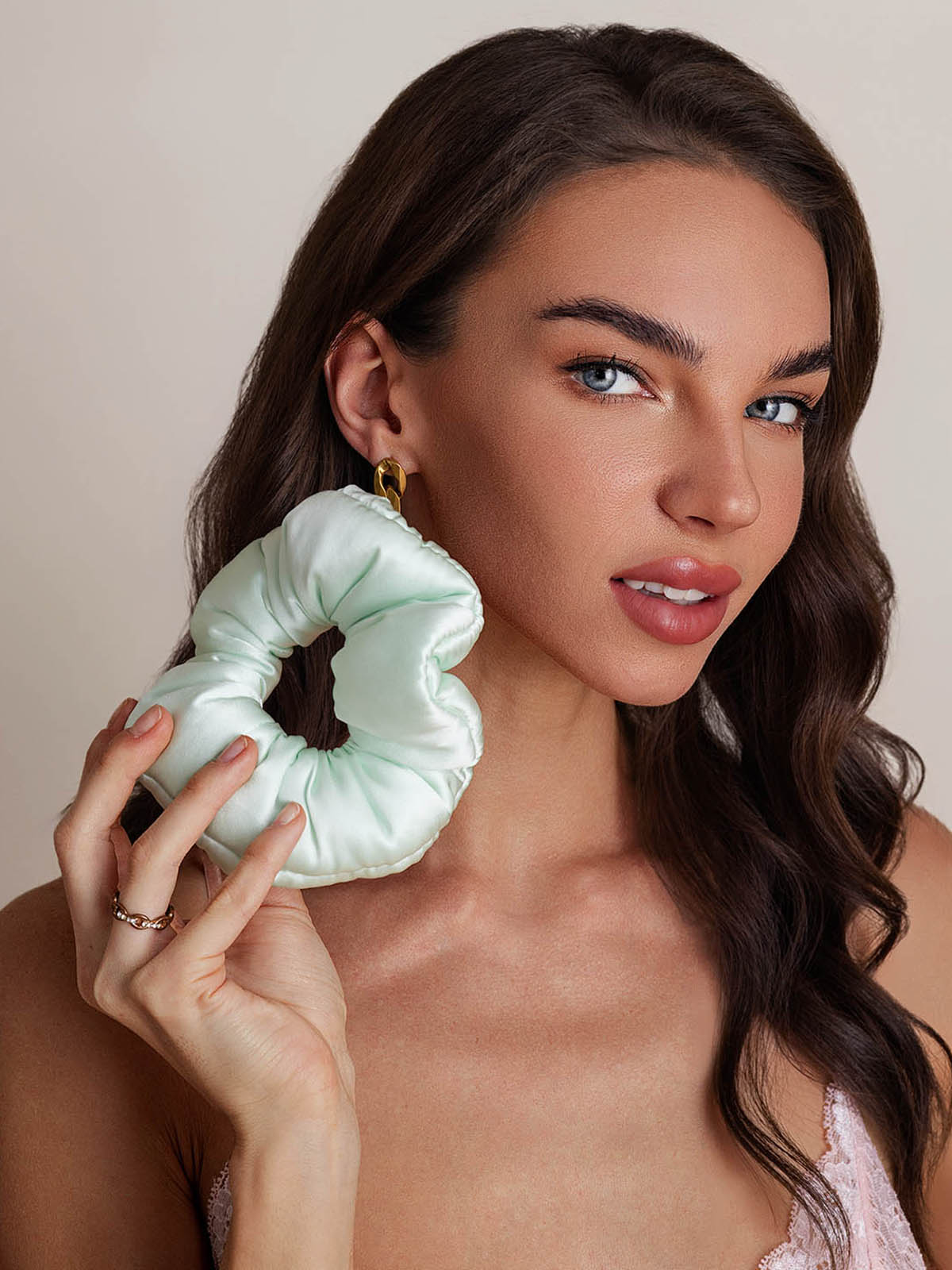 [Mint Green] SilkSilky  Pure Silk Scrunchie 003