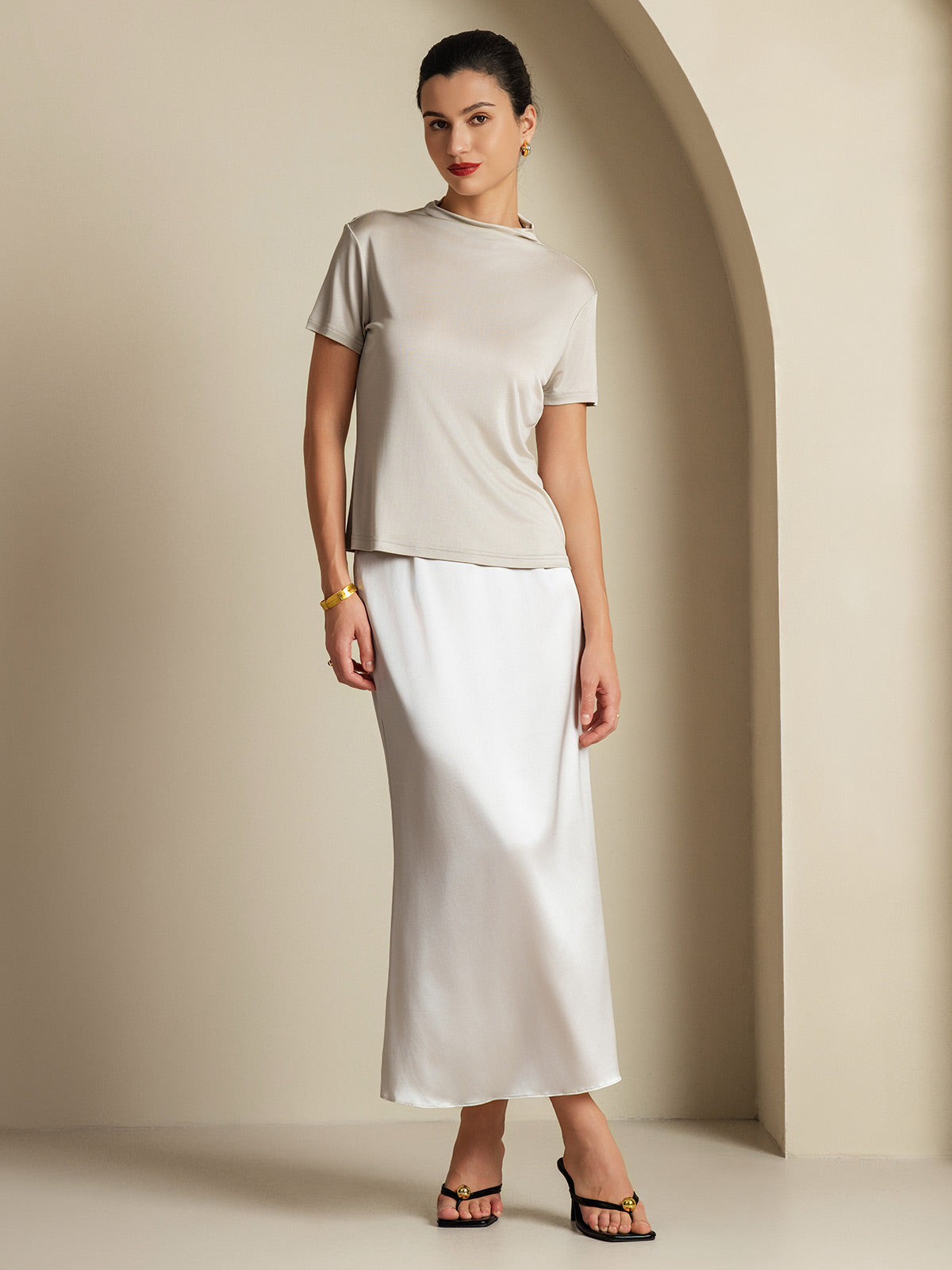 [Light Gray] SilkSilky  19Momme Silk Skirt 007