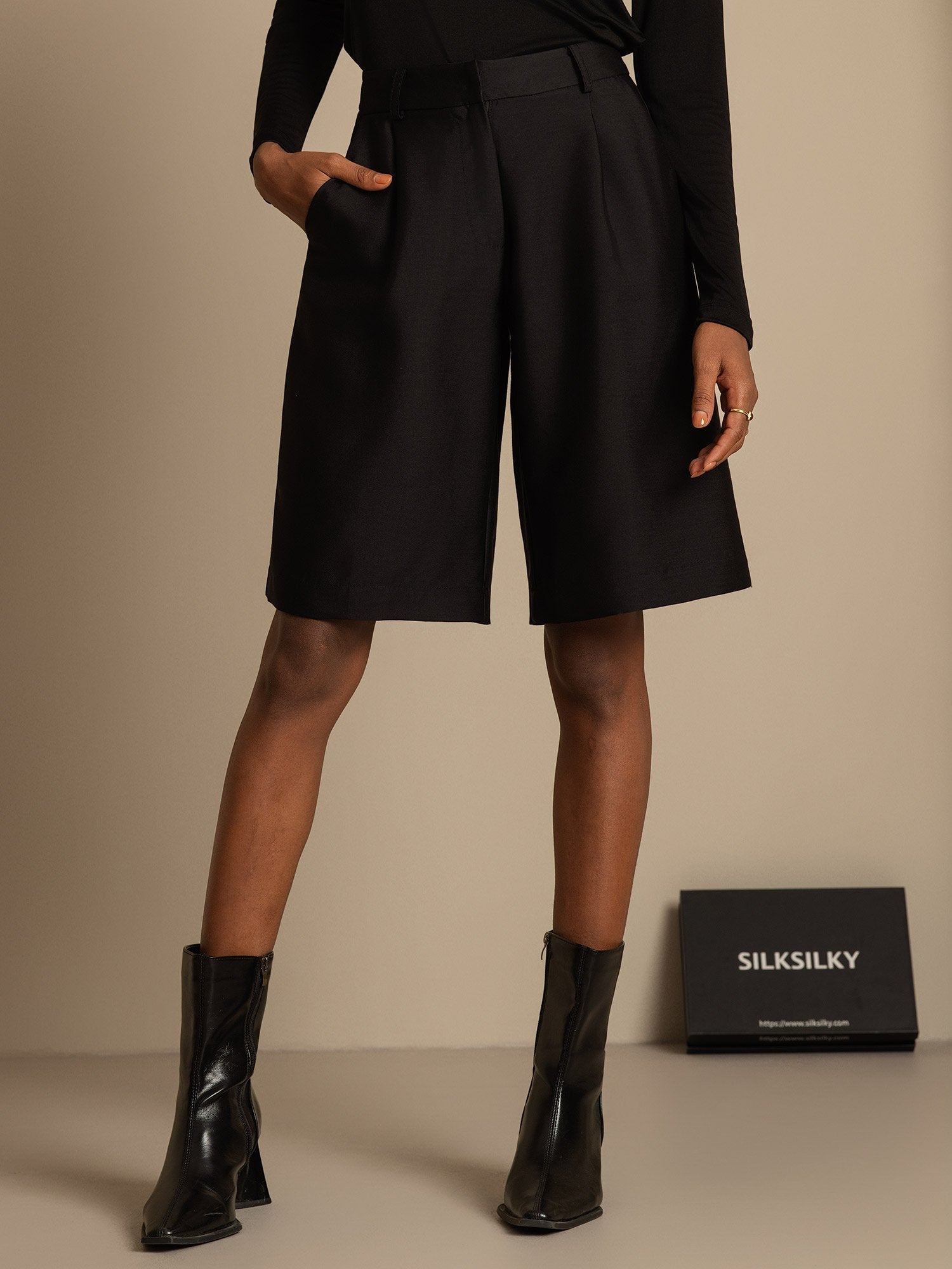 [Black] SilkSilky  32Momme Silk Womens Shorts 003,