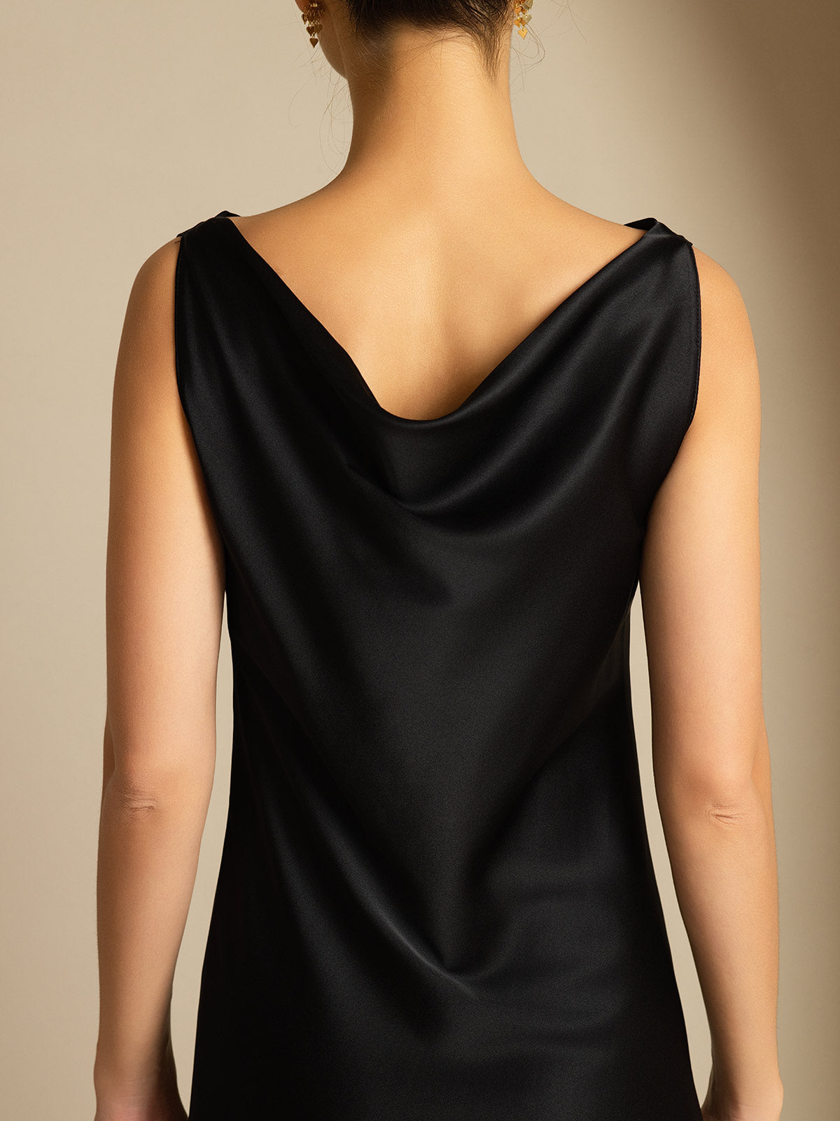 [Black] SilkSilky  19Momme Silk Cowl Neck Dress 004