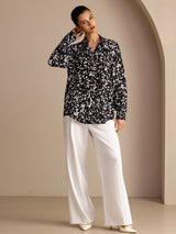 [Black Speckle] SilkSilky Long Sleeve Lapel Collar Blouse 004