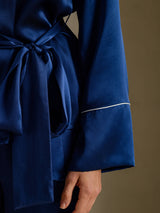 [Dark Blue] SilkSilky Long Sleeve Shawl Collar Women's Pajamas 004