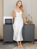 SilkSilky US Pure Silk Sleeveless V Neck Nightgown White 005