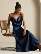 [Dark Blue] SilkSilky  Spaghetti Strap Cowl Neck Women's Outfit Sets 008