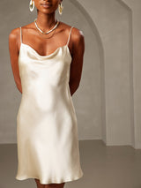 [Light Yellow] SilkSilky  Spaghetti Strap Cowl Neck Dress 005