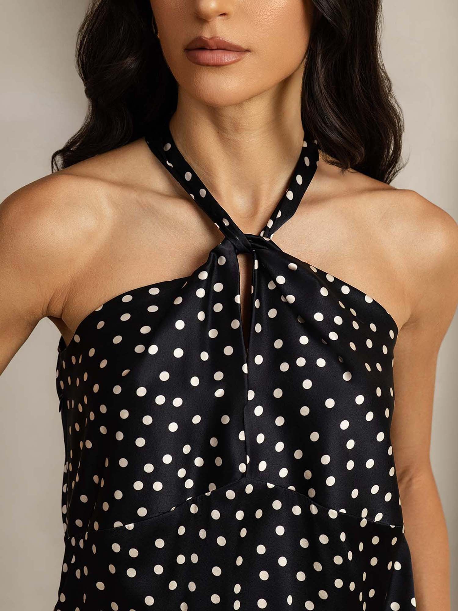 [PolkaDot] SilkSilky 19Momme Silk Halter Neck Women's T-Shirt 005