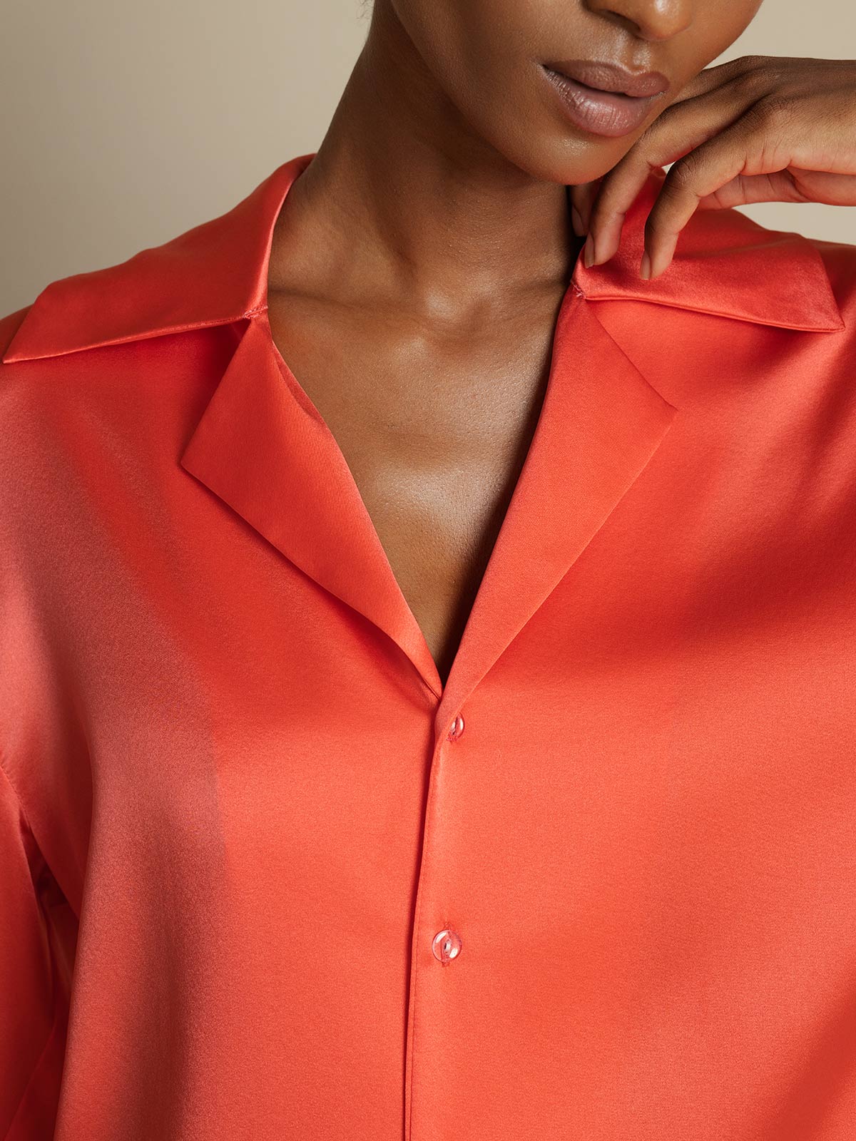 [Imperial Red] SilkSilky  19Momme Silk Notch Collar Women's Shirt 003