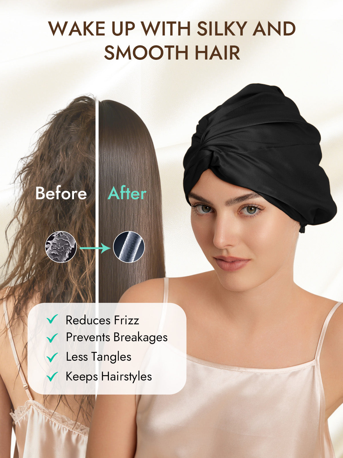 [Black] SilkSilky  22Momme Pure Silk Sleep Cap 003