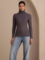[Dark Gray] SilkSilky  Long Sleeve Turtle Neck Women's T-Shirt 004