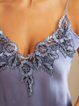[Steel Blue] SilkSilky  Spaghetti Strap V Neck Nightgown 004