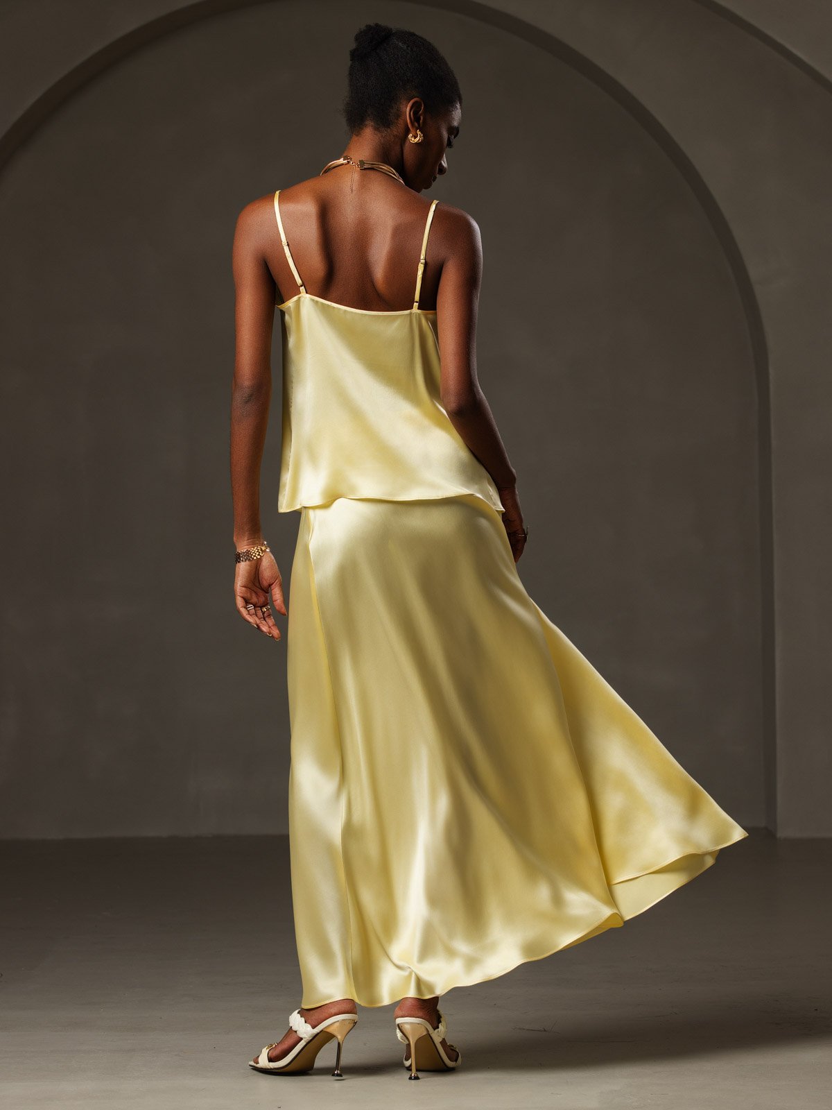 [Yellow] SilkSilky  19Momme Silk Cowl Neck Camisole Top 002