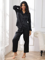 [Black] SilkSilky  Long Sleeve Notch Collar Women's Pajamas 005