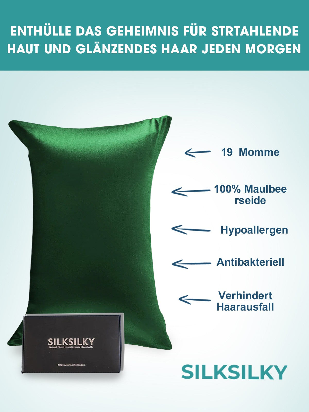 [Dark Green] SilkSilky  19Momme Pure Silk Pillowcase 002