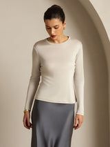 [Gray] SilkSilky  100% Silk Jersey Long Sleeve Crew Neck Women's T-Shirt 011