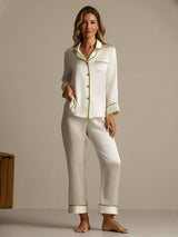 [White] SilkSilky  Long Sleeve Notch Collar Women's Pajamas 007