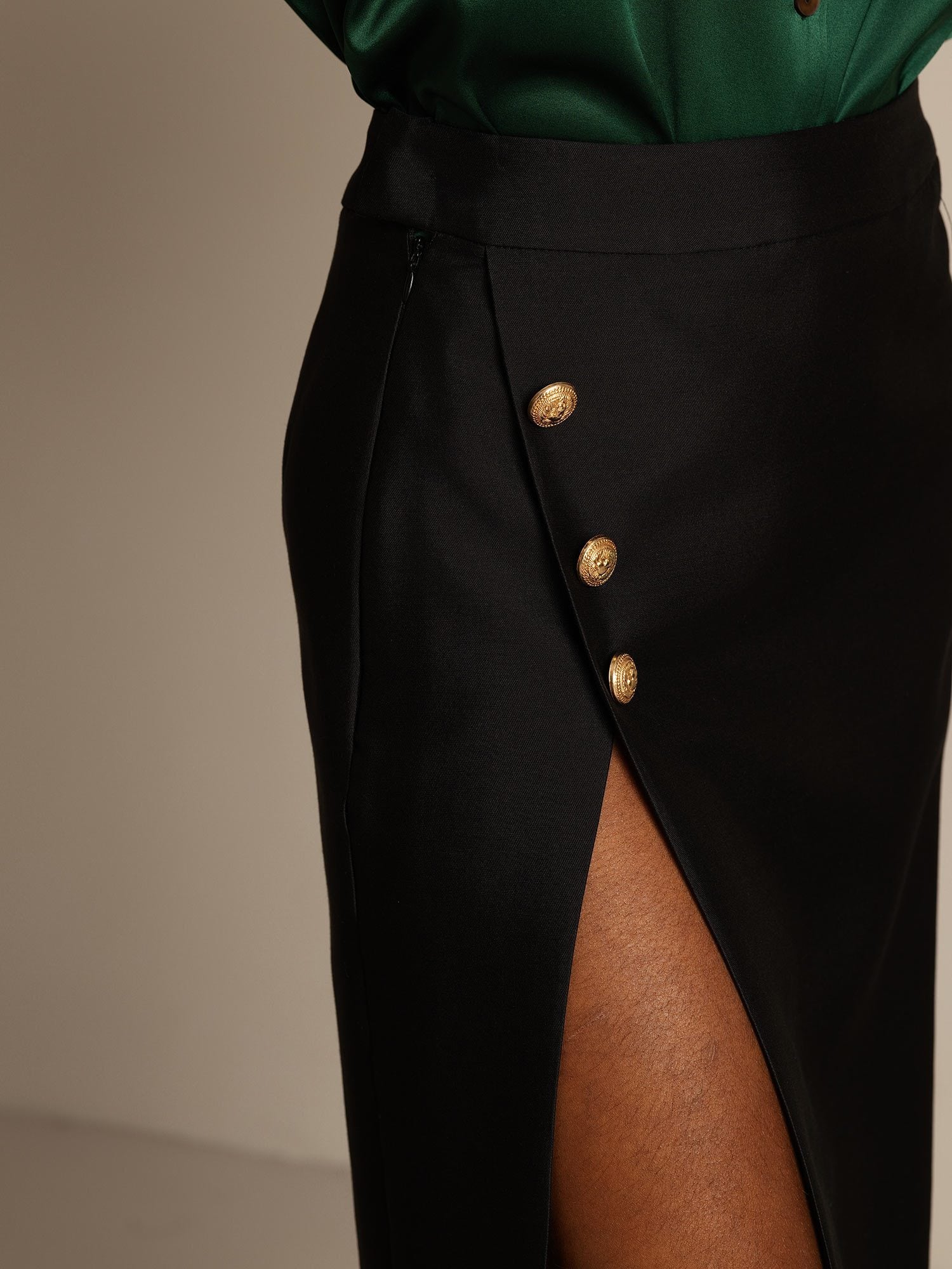 [Black] SilkSilky  32Momme Silk Split Skirt 004,