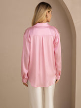 [Pink Pinstripe] SilkSilky Long Sleeve Lapel Collar Women's Shirts 002