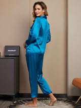 [Teal] SilkSilky  Long Sleeve Notch Collar Women's Pajamas 002