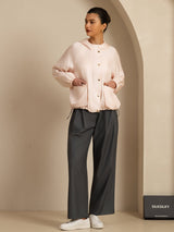 Pink 100% Mulberry silk hooded jacket with large flap pockets and elastic waist