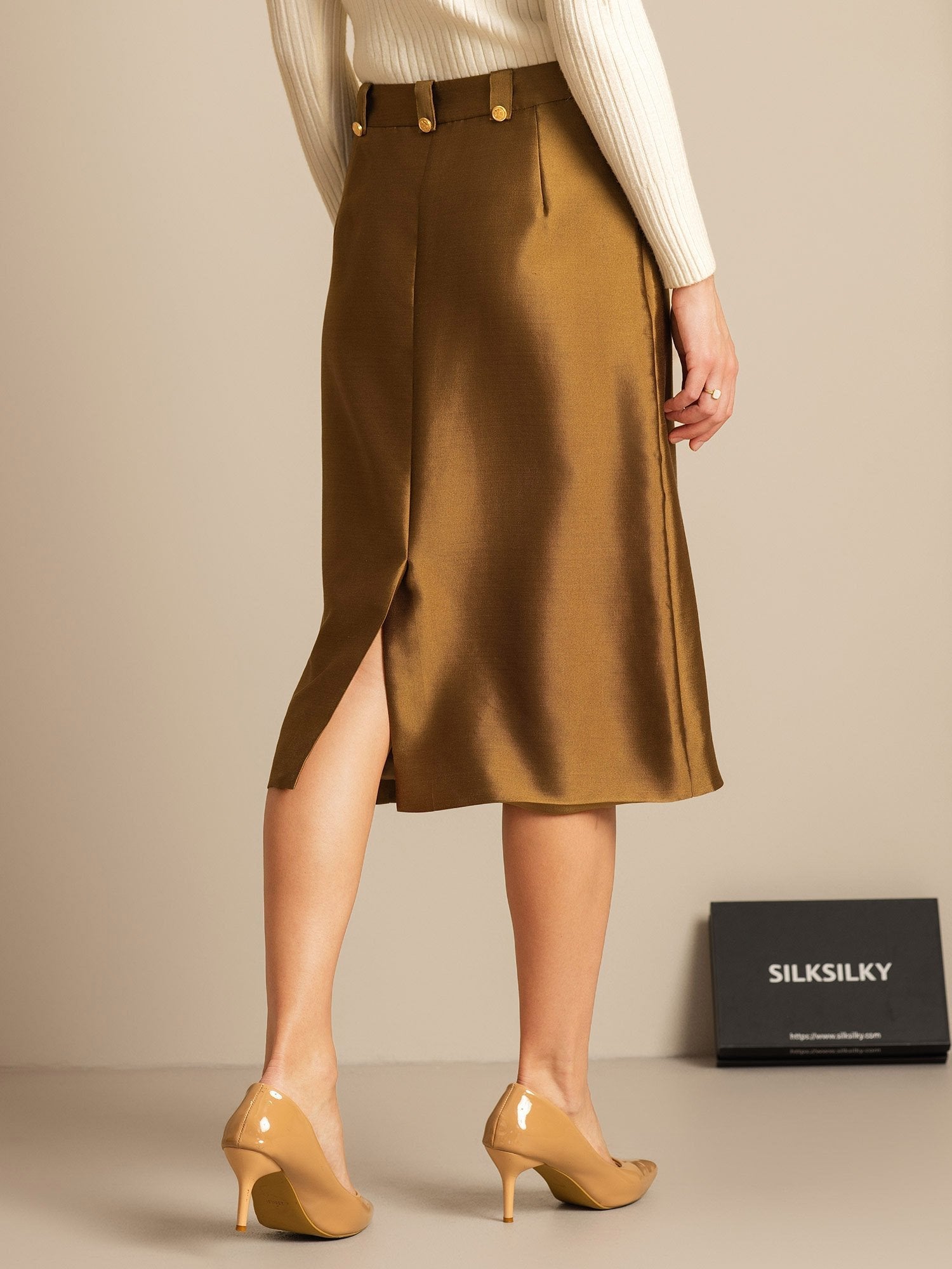 [Bronze] SilkSilky  32Momme Silk Split Skirt 002,