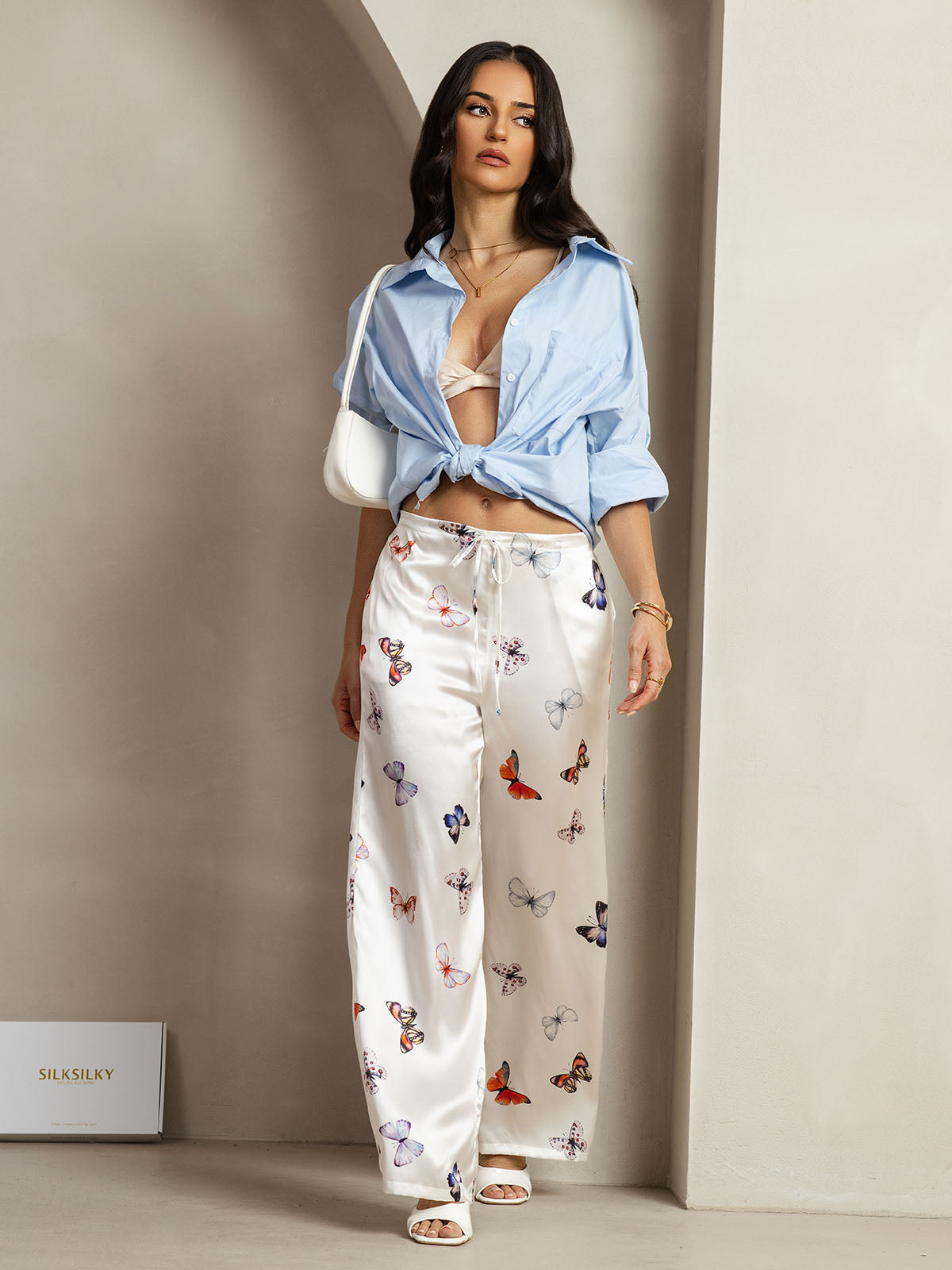 [White Butterfly] SilkSilky  19Momme Silk Womens Pants 006