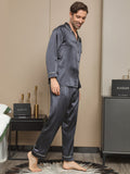 SilkSilky US 19Momme Pure Silk Long Sleeve Lapel Men's Pajamas DarkGray 003