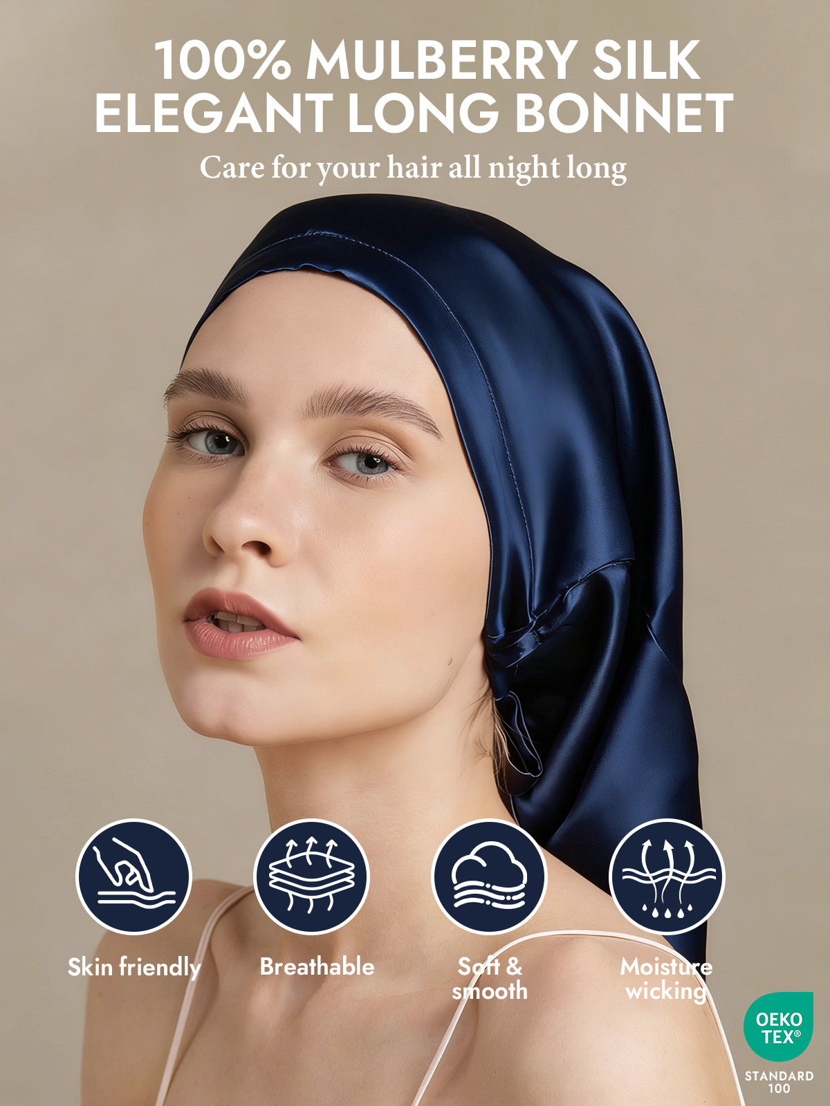 [Dark Blue] SilkSilky  Pure Silk Sleep Cap 002
