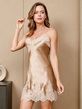 [Champagne] SilkSilky  3/4 Sleeve V Neck Nightgown&Robe Set 004